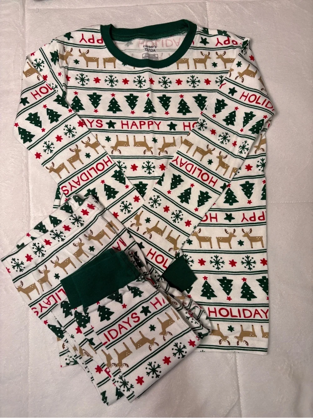 Carter's Holiday Tree & Reindeer Pajama Set - Green, White, Gold, Red